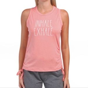Rae Dunn Ruched Side Tank Salmon Pink Inhale Exhale Sleeveless Yoga Top Size L